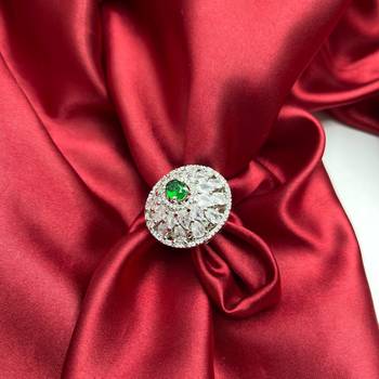Emerald Green Oval CZ Statement Ring, Silver Adjustable Cluster Ring, Art Deco Bridal Jewelry 3