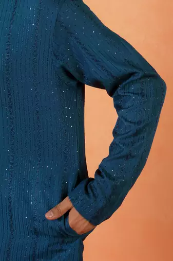 Cotton silk sequenced thread work blue kurta
