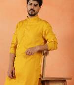 Cotton silk sequenced thread work yellow kurta