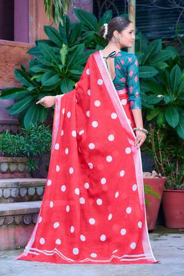 red cotton blend digital print saree (sfcl510) 5