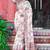 white green cotton blend saree with floral border print
