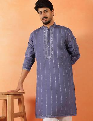 Cotton silk sequenced & embroidered purple kurta 1
