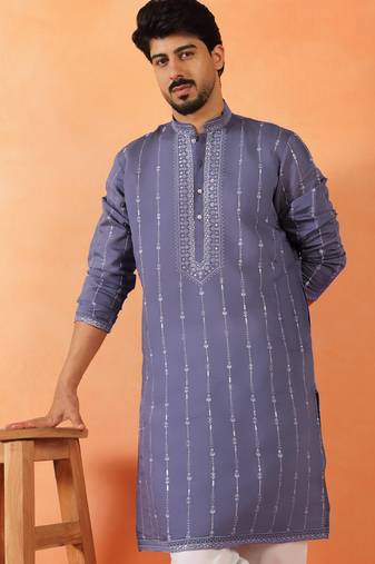 Cotton silk sequenced & embroidered purple kurta
