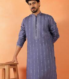 Cotton silk sequenced & embroidered purple kurta