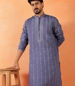 Cotton silk sequenced & embroidered purple kurta