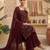 Wine embroidered sharara suit set with dupatta