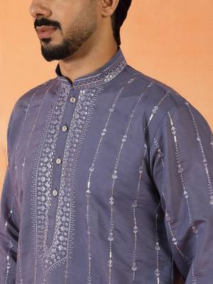 Cotton silk sequenced & embroidered purple kurta 2