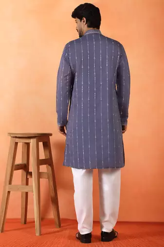 Cotton silk sequenced & embroidered purple kurta