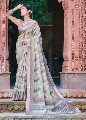 multicolor stripe cotton blend digital print saree 1