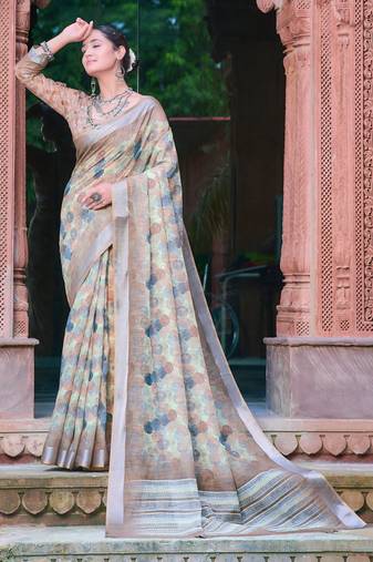 multicolor stripe cotton blend digital print saree