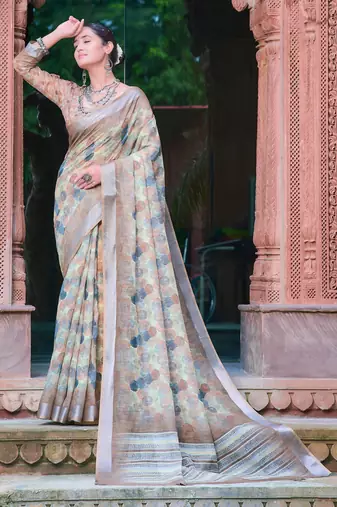 multicolor stripe cotton blend digital print saree