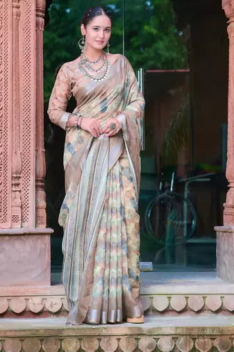 multicolor stripe cotton blend digital print saree