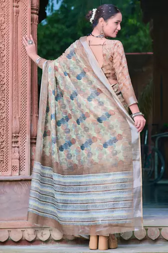 multicolor stripe cotton blend digital print saree