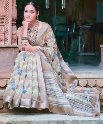 multicolor stripe cotton blend digital print saree 5