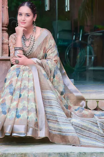 multicolor stripe cotton blend digital print saree