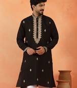Cotton silk sequenced & embroidered black kurta