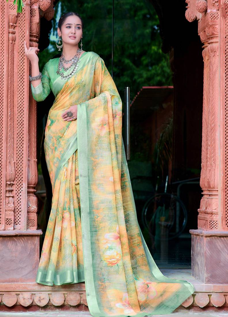 beige cotton blend saree floral print (sfcl506)