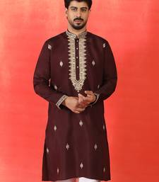 Cotton silk sequenced & embroidered maroon kurta