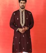 Cotton silk sequenced & embroidered maroon kurta