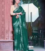 dark green cotton blend saree tonal floral print
