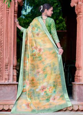 beige cotton blend saree floral print (sfcl506) 4