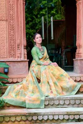 beige cotton blend saree floral print (sfcl506) 5