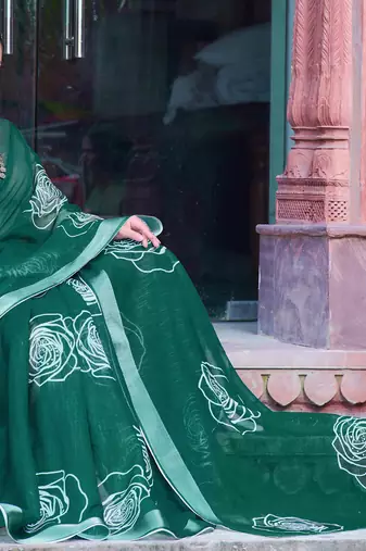 dark green cotton blend saree tonal floral print