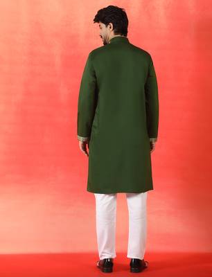Cotton silk ethnic motifs embroidered green kurta 3