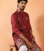 Cotton silk ethnic motifs embroidered maroon kurta
