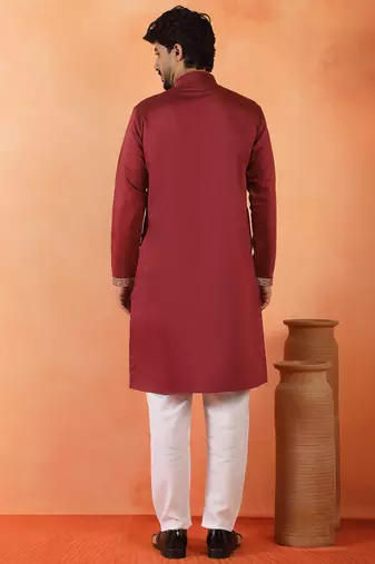 Cotton silk ethnic motifs embroidered maroon kurta