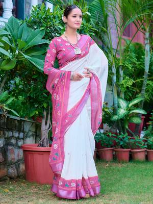 white cotton blend digital print saree 3