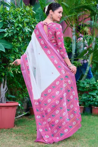 white cotton blend digital print saree
