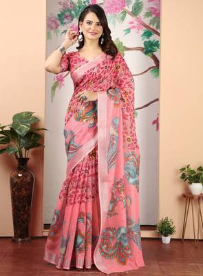 dark green cotton blend digital print saree 2