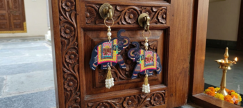  handmade elephant shubh labh hanging decorative pearl festive home wall hanging (pack of 2) 1