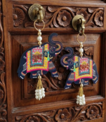  handmade elephant shubh labh hanging decorative pearl festive home wall hanging (pack of 2)