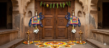  handmade elephant shubh labh hanging decorative pearl festive home wall hanging (pack of 2) 2