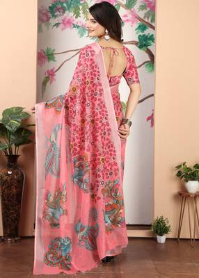 dark green cotton blend digital print saree 5