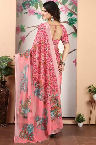dark green cotton blend digital print saree