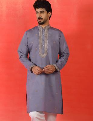 Cotton silk yoke design embroidered purple kurta 1