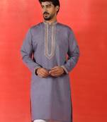 Cotton silk yoke design embroidered purple kurta