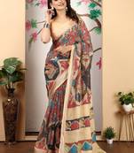 cotton blend saree with geometric floral print