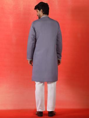 Cotton silk yoke design embroidered purple kurta 3