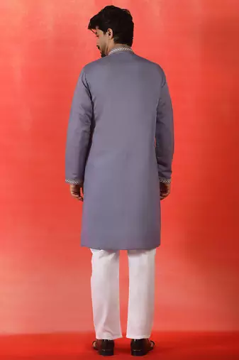 Cotton silk yoke design embroidered purple kurta