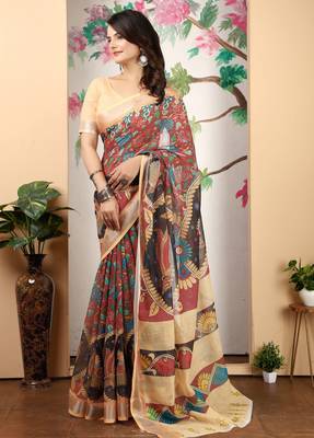 cotton blend saree with geometric floral print 2