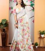 white pink cotton blend digital print saree