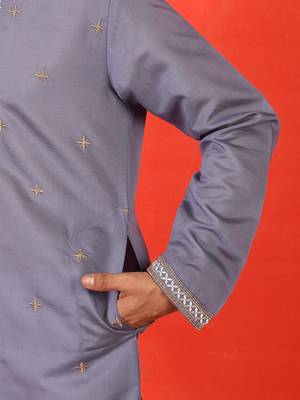 Cotton silk yoke design embroidered purple kurta 4