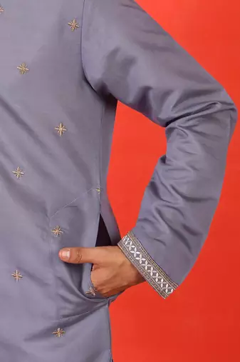 Cotton silk yoke design embroidered purple kurta