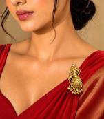 Gold Tone Peacock Saree Brooch, Indian Bridal Jewelry, Colorful Stone Accents
