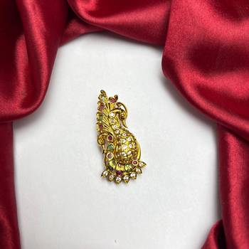 Gold Tone Peacock Saree Brooch, Indian Bridal Jewelry, Colorful Stone Accents 2
