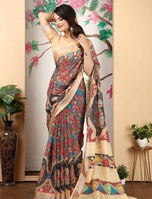 cotton blend saree with geometric floral print 3